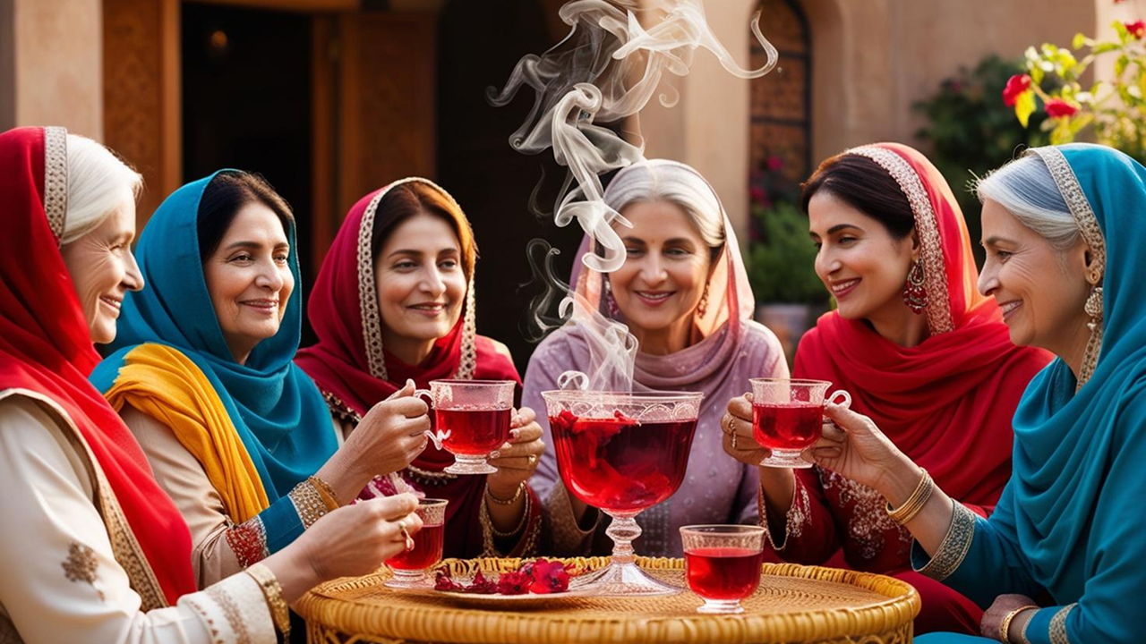 Middle aged women drinking hibiscus tea