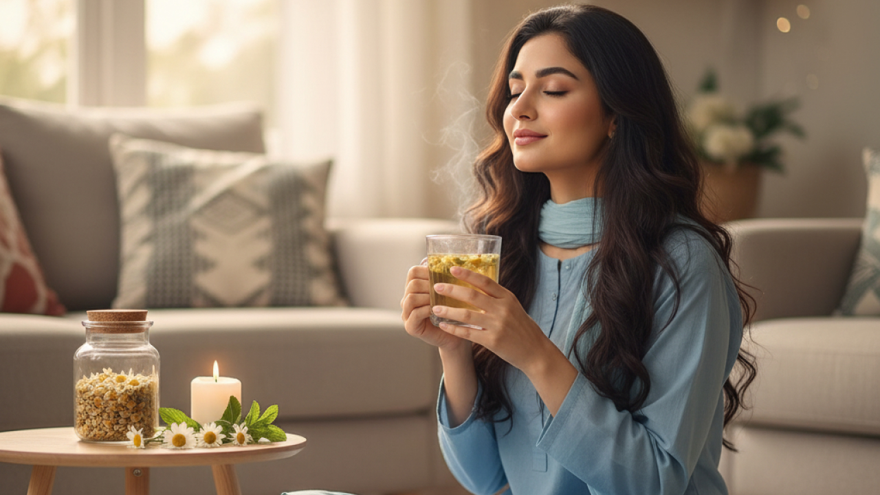 A women drinking tea 