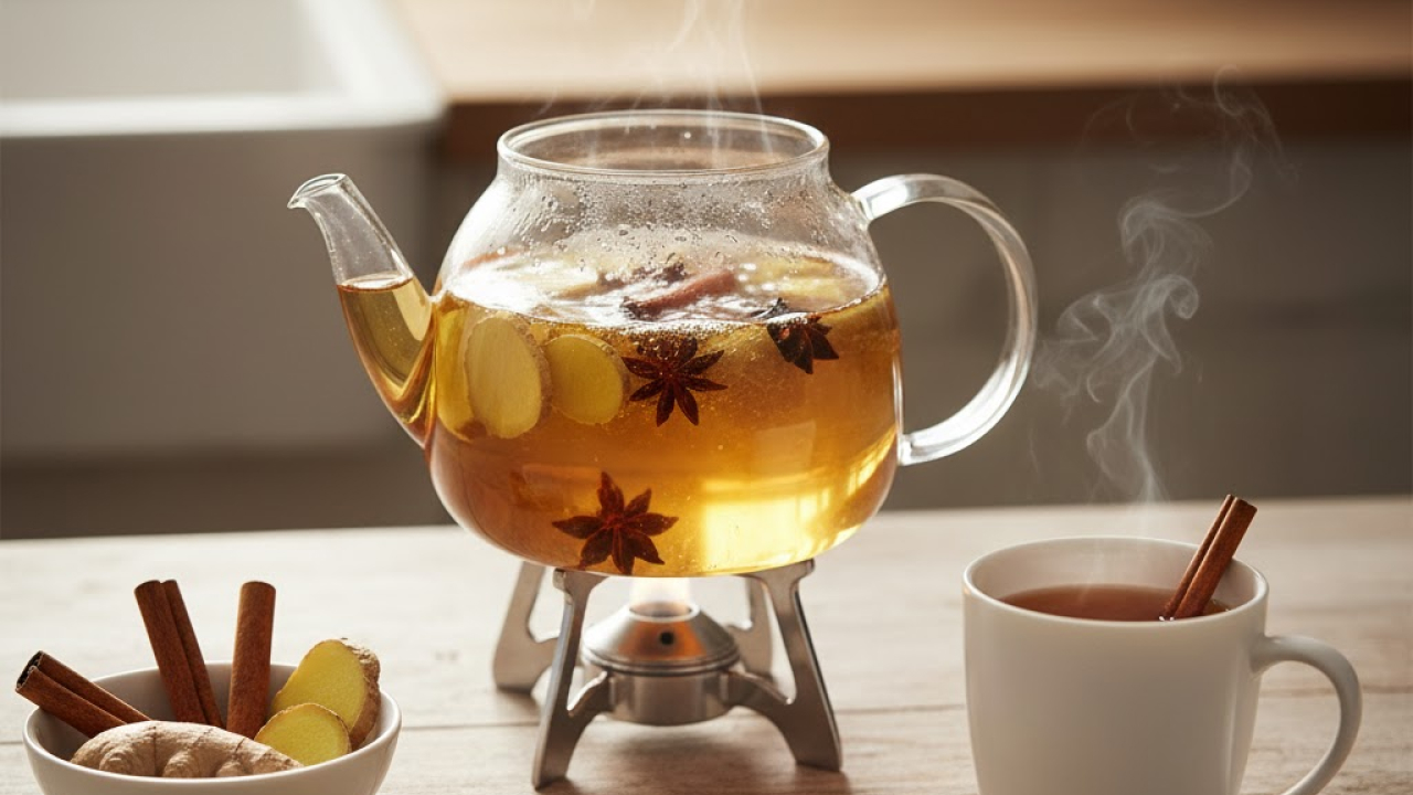 Making cinnamon tea in a teapot