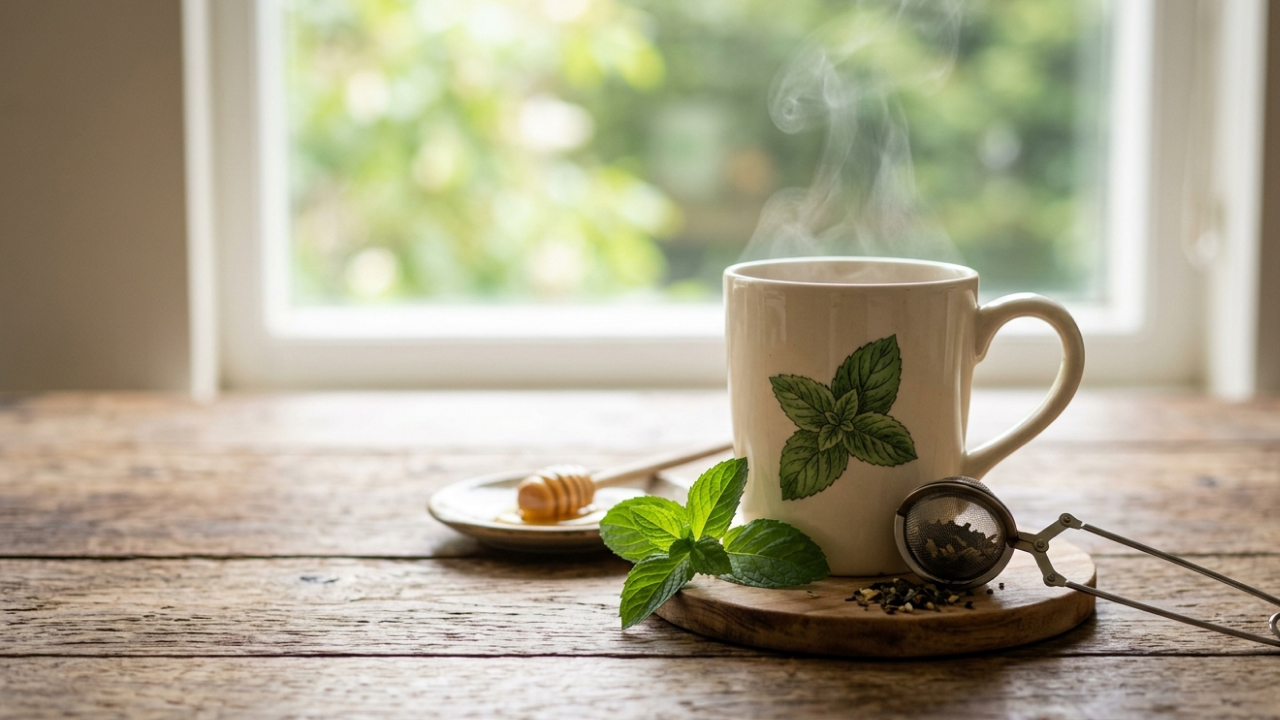 Mug of tea on a wooden table