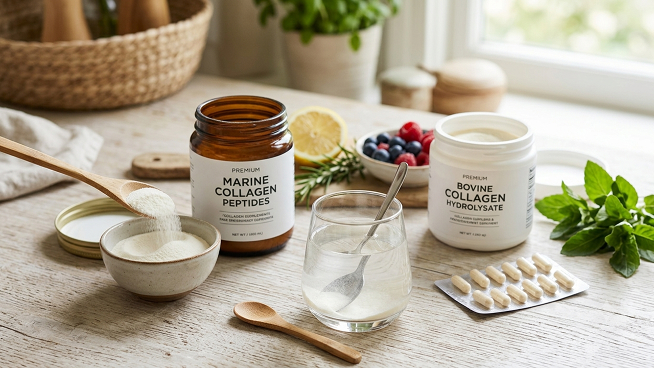 Collagen supplements including powders, capsules, and a drink